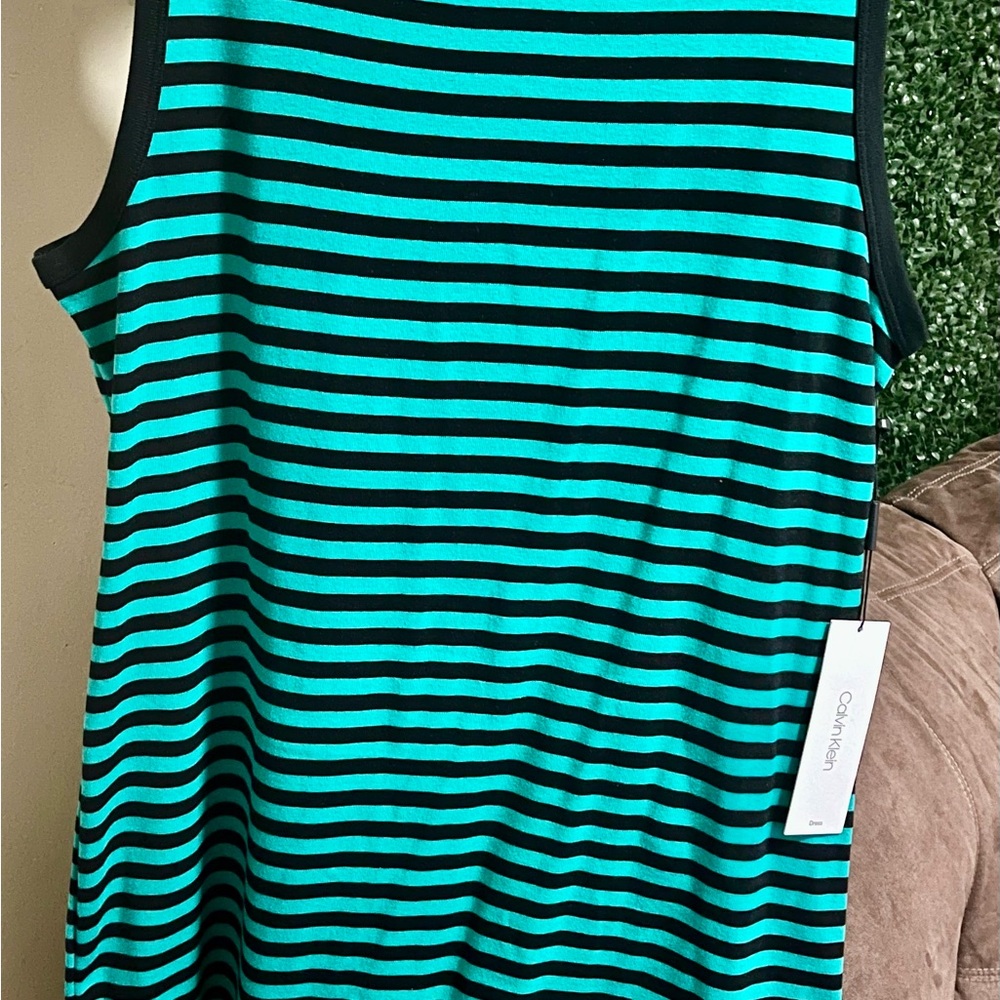 Calvin Klein Teal and Black Striped Tank